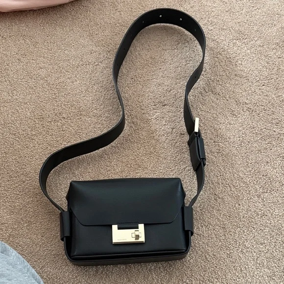 All Saints Black Leather Crossbody with Gold Clasp - Picture 1 of 3